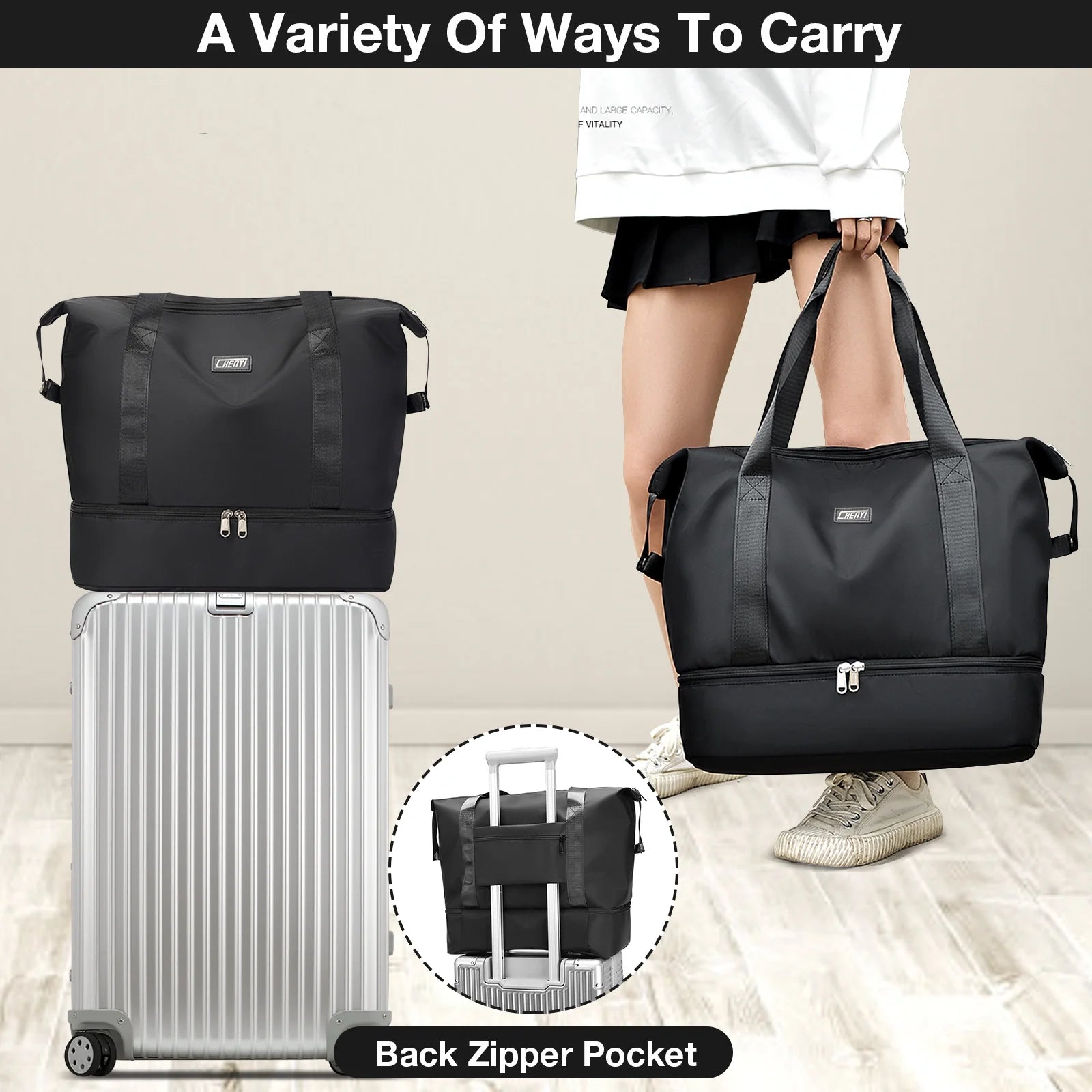 Travel Duffel Bag, Gym Tote Weekender Overnight Bag, Wet Dry Separation Shoulder Carry on Duffel Bags for Women