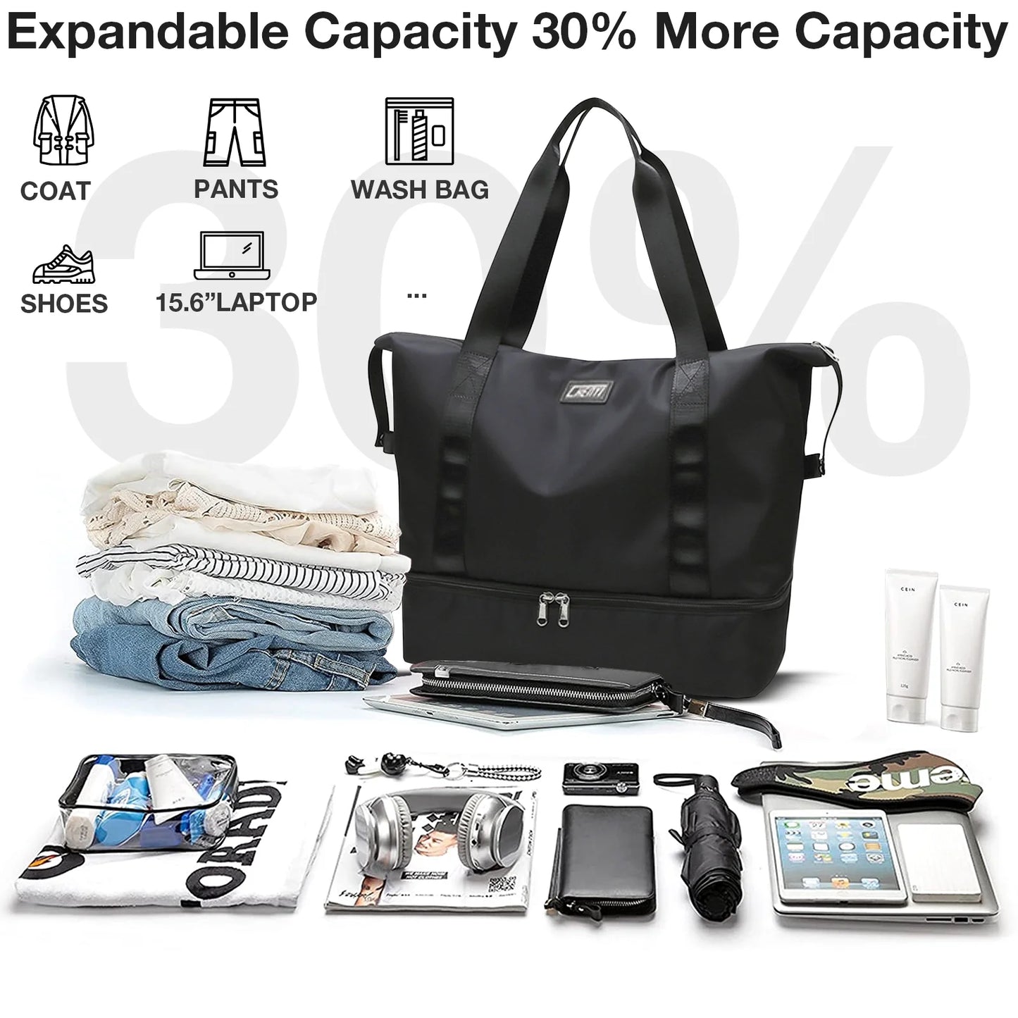 Travel Duffel Bag, Gym Tote Weekender Overnight Bag, Wet Dry Separation Shoulder Carry on Duffel Bags for Women