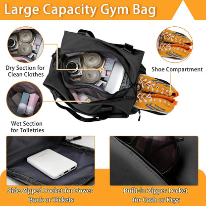 Gym Bag Sports Travel Duffel Bags for Women Weekender Overnight Tote Carry on Bag with Shoes Compartment Blue