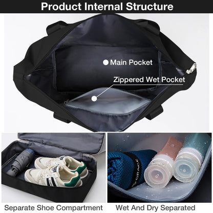 Travel Duffel Bag, Gym Tote Weekender Overnight Bag, Wet Dry Separation Shoulder Carry on Duffel Bags for Women