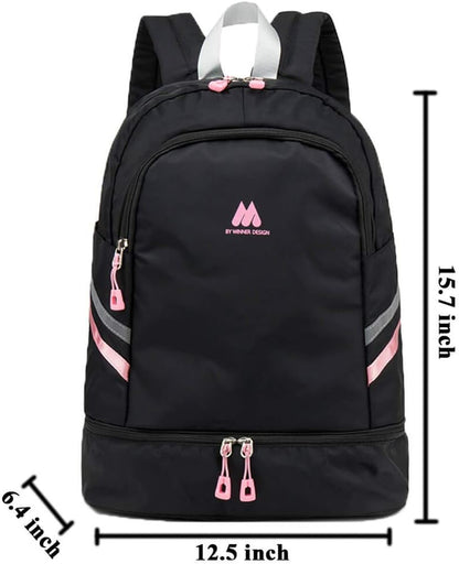 Women Sports Backpack Gym Bag with Shoe Compartment Wet Pocket Travel Backpacks